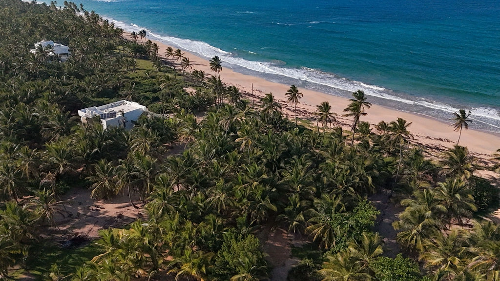 Vista aérea de un terreno tropical frente al mar